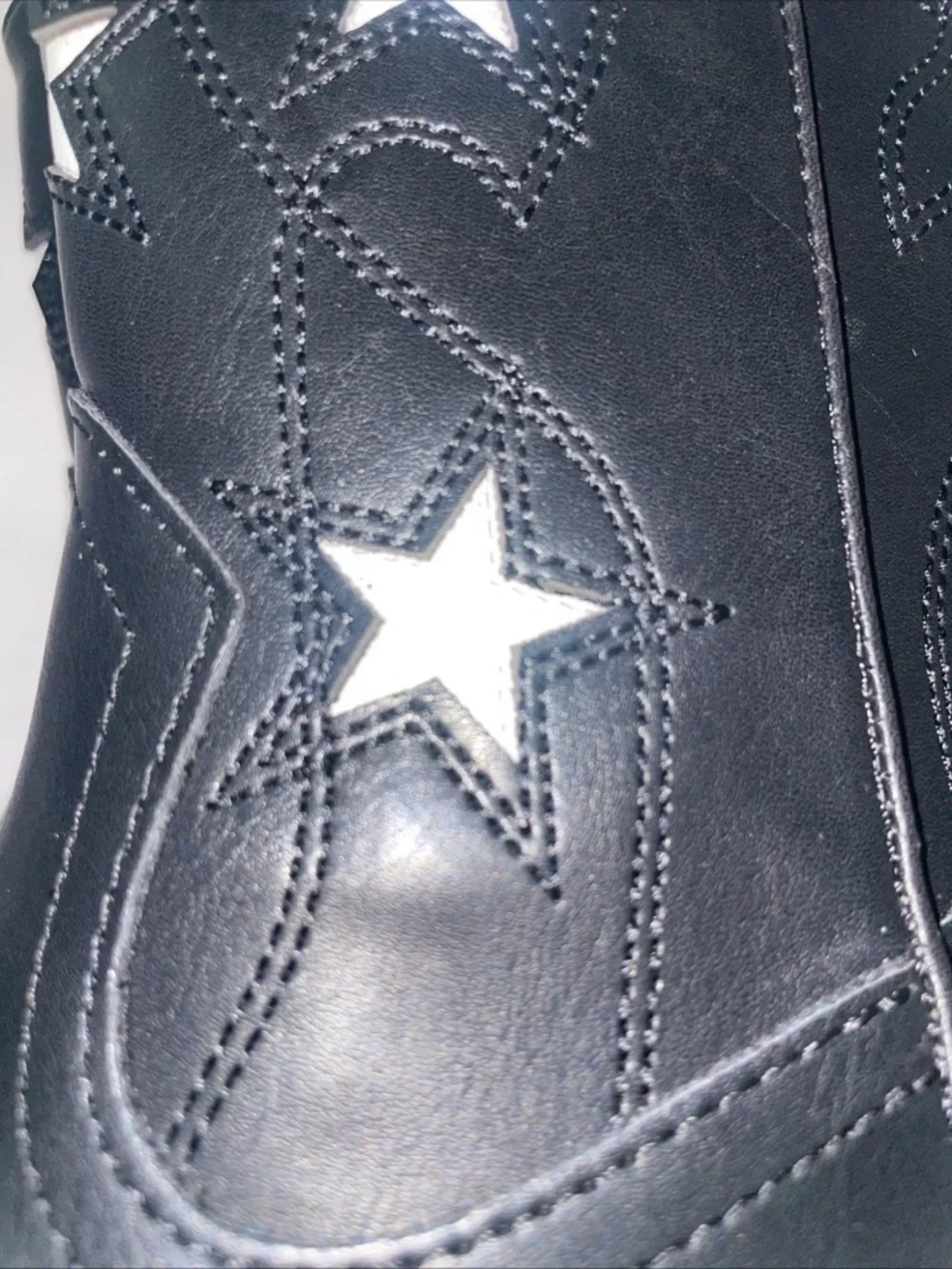 Girls‎ Western Boots Size 4 Black White Star Faux Leather Cowboy